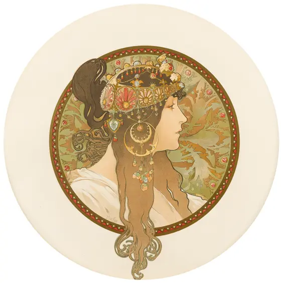 Têtes Byzantines (Brunette) by Alphonse Mucha
